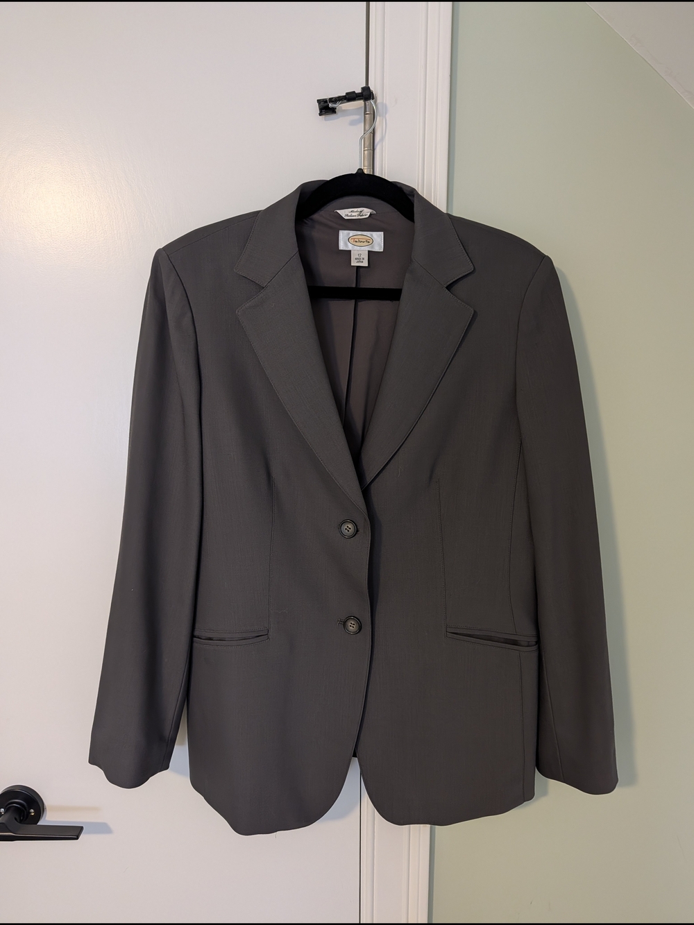Talbots Women's Green-Gray Wool Two-Button Tailored Blazer